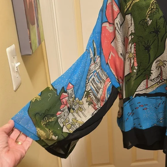 Chico’s Colorful Kimono Cardigan with Artistic Printq - Picture 3 of 5